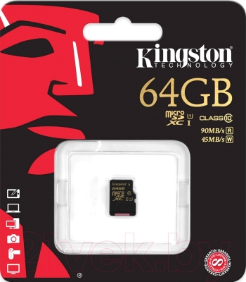 Карта памяти Kingston microSDXC UHS-I U1 (Class 10) 64GB (SDCA10/64GBSP)