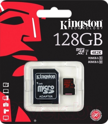 Карта памяти Kingston microSDXC (Class 10) U3 128GB + адаптер (SDCA3/128GB)