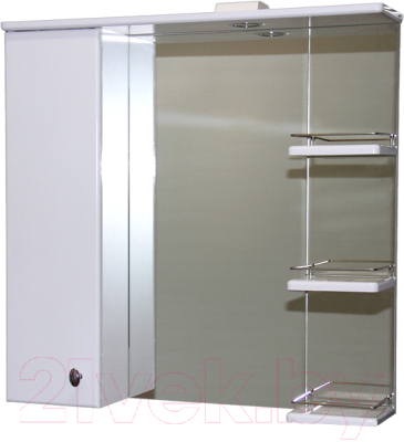 Шкаф с зеркалом для ванной СанитаМебель Камелия-12.75 Д2 (левый, белый)