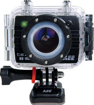Экшн-камера Texet DVR-905S (Black) - фронтальный вид в водонепроницаемом боксе