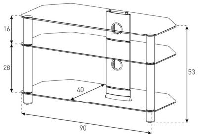 Тумба Sonorous Neo 390 Black Glass-Silver - габаритные размеры