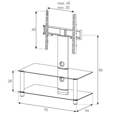 Стойка для ТВ/аппаратуры Sonorous Neo 95 Transparent Glass-Silver - габариты