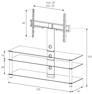 Стойка для ТВ/аппаратуры Sonorous Neo 1303 Black Glass-Black - габаритные размеры