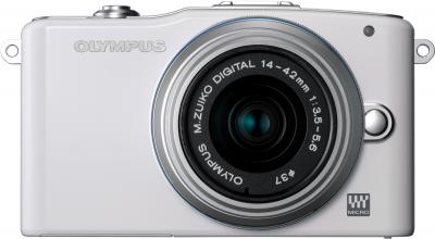 Беззеркальный фотоаппарат Olympus E-PM1 Kit 14-42mm White - вид спереди