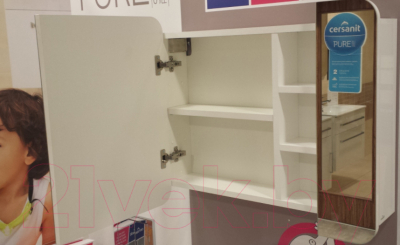 Шкаф с зеркалом для ванной Cersanit Pure S910-001 (белый) - вид спереди 2