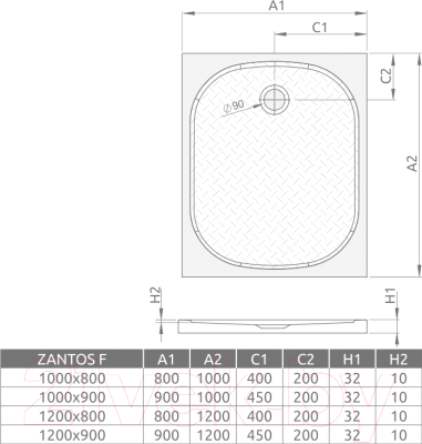 Душевой поддон Radaway Zantos F 800x1000 / M3ZNF1080-06