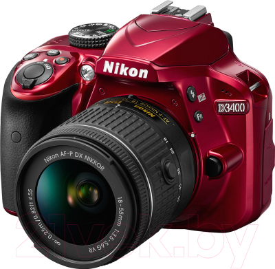 Зеркальный фотоаппарат Nikon D3400 Kit AF-P 18-55mm VR (красный)