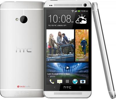 Смартфон HTC One Silver - сзади, спереди и сбоку