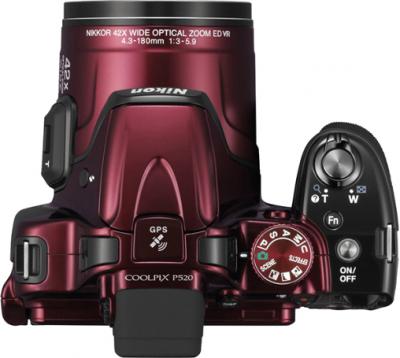 Компактный фотоаппарат Nikon Coolpix P520 Red - вид сверху
