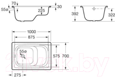 Ванна стальная Roca Banaseo Contesa 100x70 / A213100001 (с ножками)