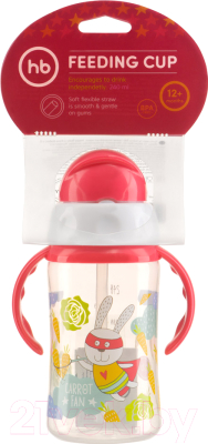 Поильник Happy Baby Feeding Cup 14004 (красный, с трубочкой и ручками)