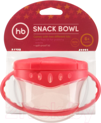 Тарелка для кормления Happy Baby Snack Bow 15021 (красный, с двумя крышками)