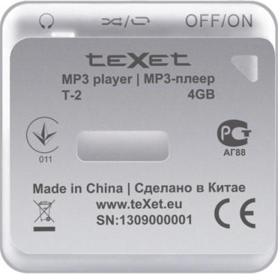 MP3-плеер Texet T-2 (4Gb) Silver - вид сзади
