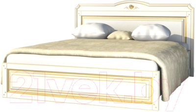 Двуспальная кровать Мебель-Неман Роза МН-306-10-160П (белый полуглянец/золотая патина)