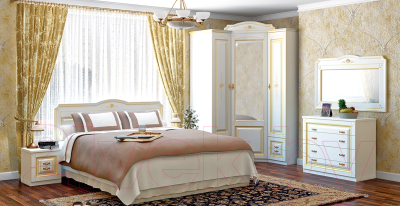 Двуспальная кровать Мебель-Неман Роза МН-306-10-160П (белый полуглянец/золотая патина)