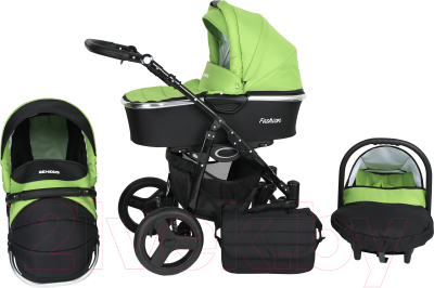 Детская универсальная коляска Genesis Fashion 3 в 1 (черный/зеленый)