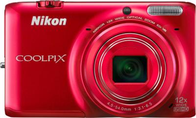 Компактный фотоаппарат Nikon S6500 Red - вид спереди