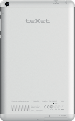 Планшет Texet NaviPad TM-7045 3G (White) - вид сзади 
