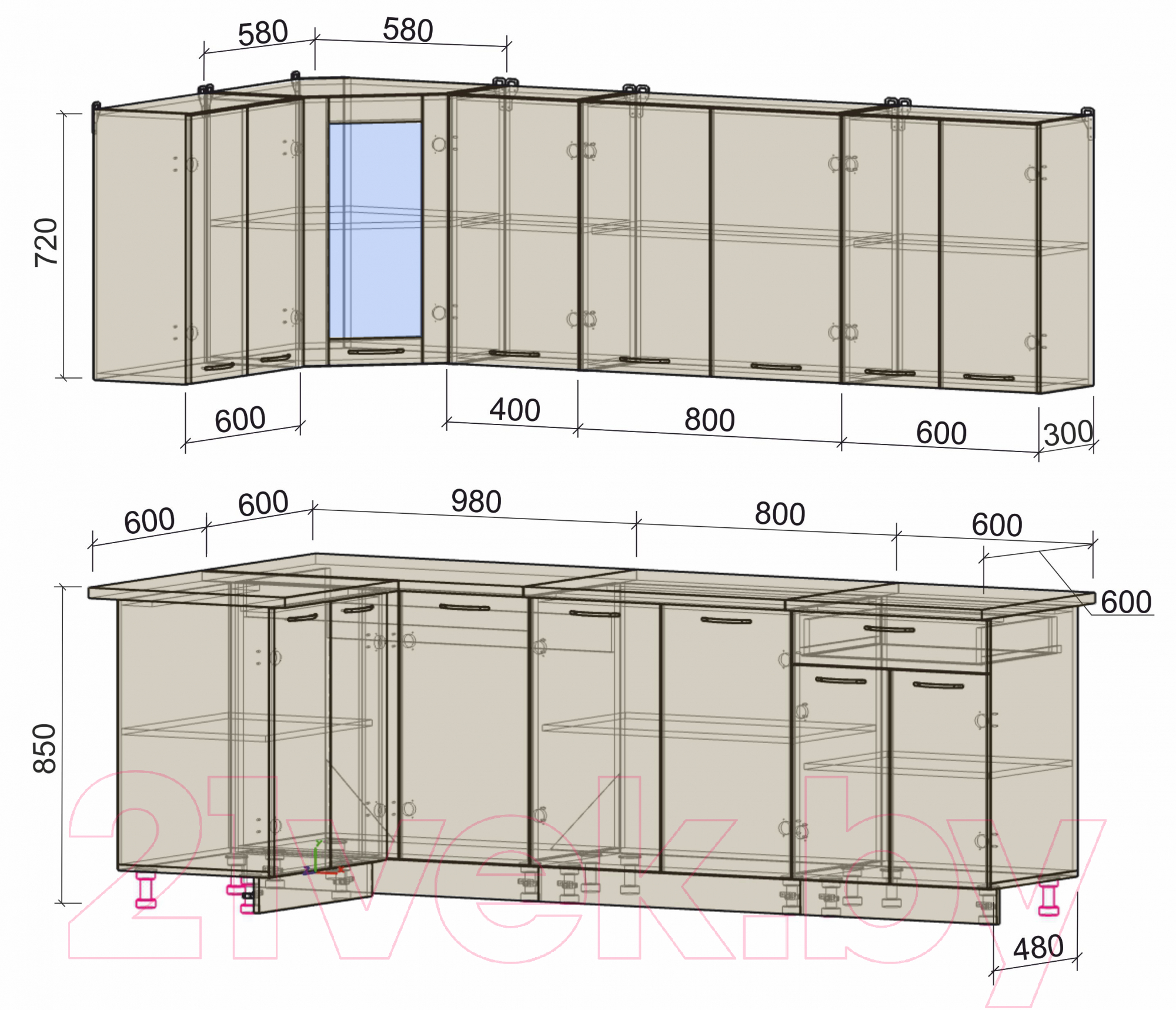 Готовая кухня Интерлиния Мила 12x24 (ваниль/дуб венге)