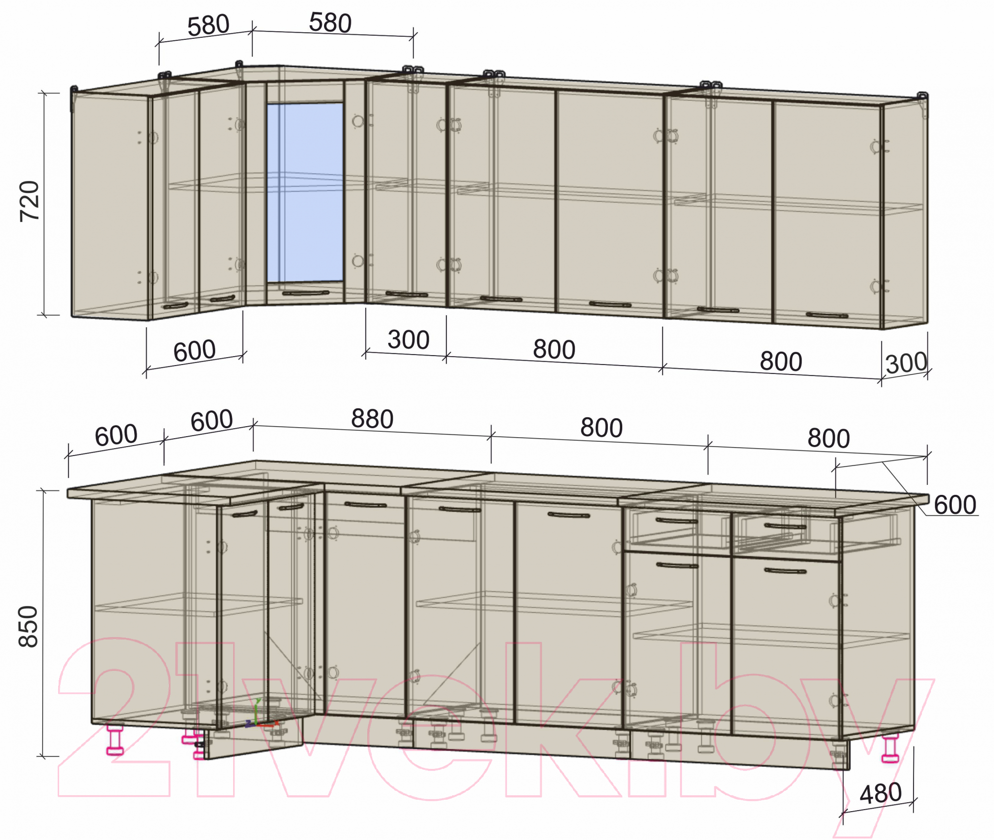 Готовая кухня Интерлиния Мила 12x25 (ваниль/дуб венге)