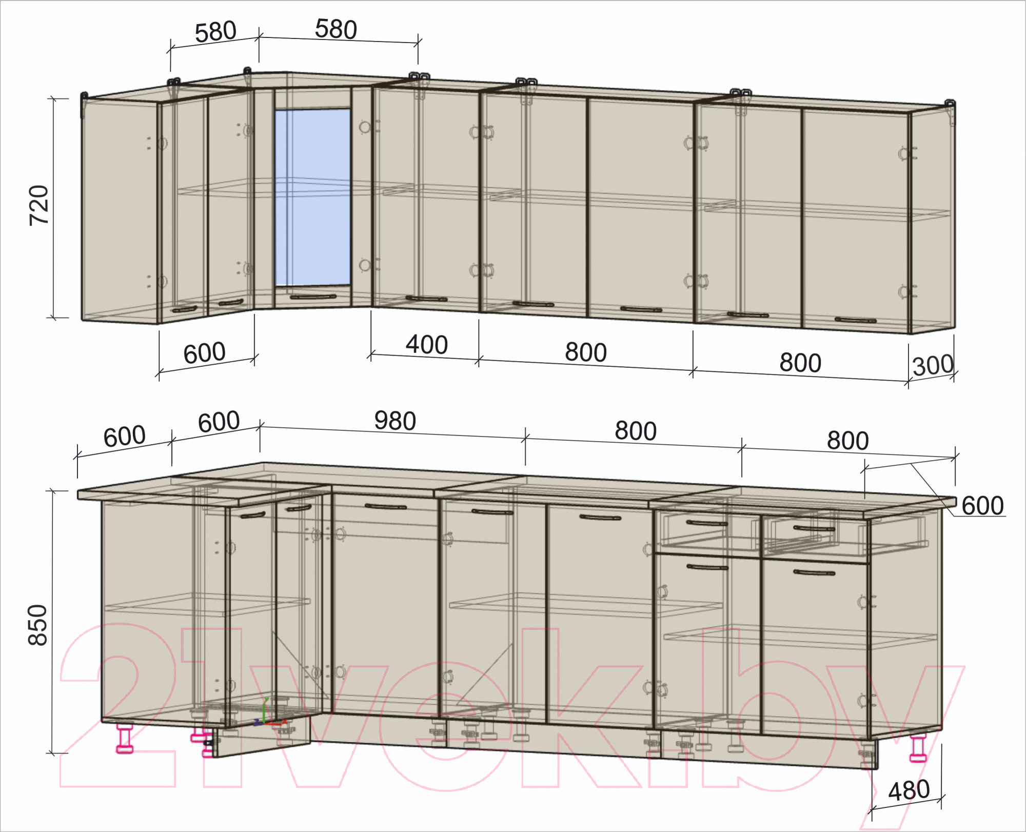 Готовая кухня Интерлиния Мила 12x26 (ваниль/дуб венге)