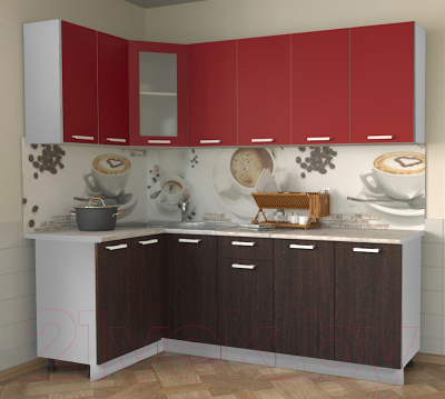 Готовая кухня Интерлиния Мила 12x22 (красный/дуб венге)