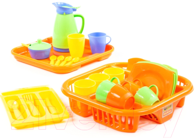 Набор игрушечной посуды Полесье Алиса с сушилкой, подносом и лотком на 4 персоны / 40718