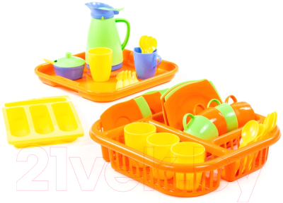 Набор игрушечной посуды Полесье Алиса с сушилкой, подносом и лотком на 4 персоны / 40718