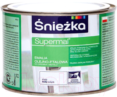 Эмаль Sniezka Supermal масляно-фталевая (200мл, белый глянец)