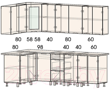 Готовая кухня Интерлиния Арт Мила 14x24 (белый/графит)