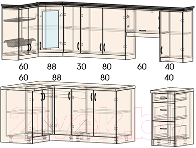 Готовая кухня Интерлиния Мила Шале 14x27 (белое дерево)