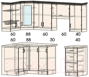 Готовая кухня Интерлиния Мила Шале 12x22 (ясень крем)