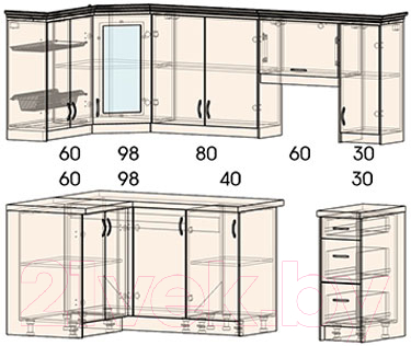 Готовая кухня Интерлиния Мила Шале 12x23 (ясень крем)