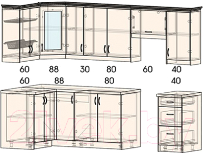 Готовая кухня Интерлиния Мила Шале 12x27 (ясень крем)