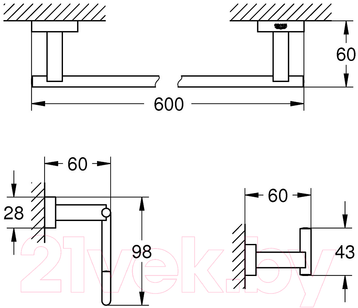 Набор аксессуаров для ванной и туалета GROHE Essentials Cube 40777001