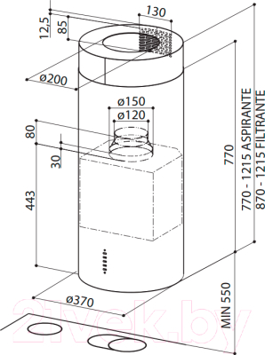 Вытяжка коробчатая Faber Cylindra Isola Gloss EG8 W A37 (110.0157.067)