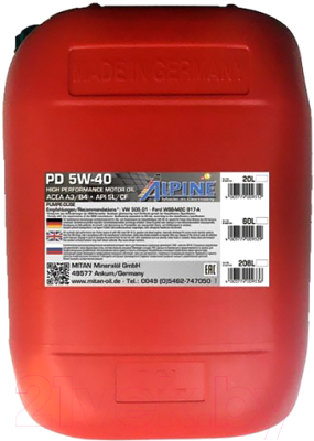 Моторное масло ALPINE PD Pumpe-Duse 5W40 / 0100163 (20л)