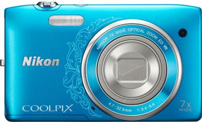 Компактный фотоаппарат Nikon Coolpix S3500 Blue - вид спереди
