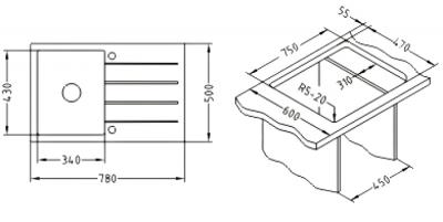 Мойка кухонная Alveus Cubo 30 (Carbon) - габаритные размеры