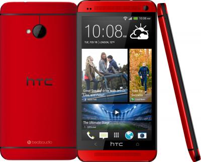 Смартфон HTC One (Red) - сзади,спереди и сбоку