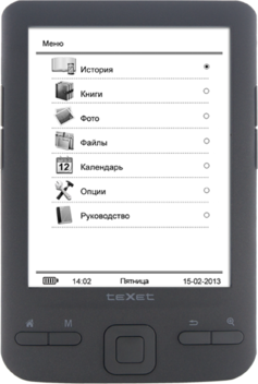Электронная книга Texet TB-446 4GB Black (Black) - фронтальный вид 
