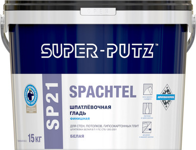 Шпатлевка готовая SUPER-PUTZ SP 21 Spachtel шпатлевочная гладь финишная (15кг, белый) - 