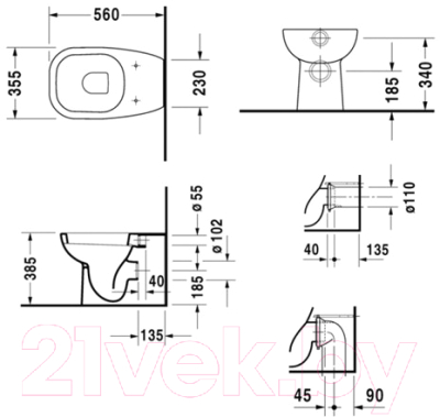 Унитаз приставной Duravit D-Code 21150900002