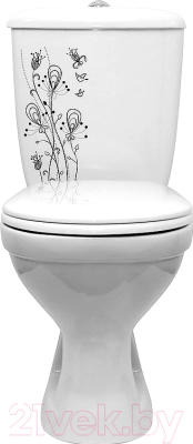 Унитаз напольный Оскольская керамика Суперкомпакт + декор Цветы (с гофрой)