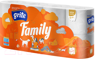 Туалетная бумага Grite Family (трехслойная неокрашенная, 8рул)