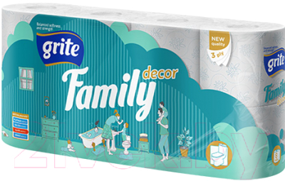 Туалетная бумага Grite Family Deco (трехслойная неокрашенная, 8рул)