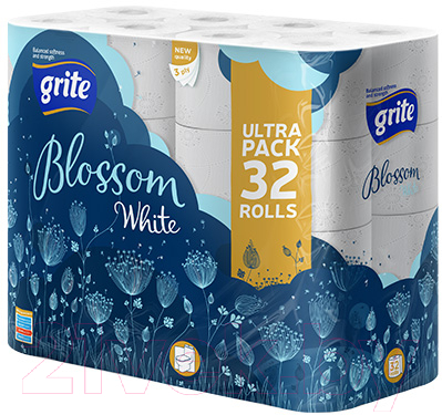 Туалетная бумага Grite Blossom (трехслойная белая, 32рул)