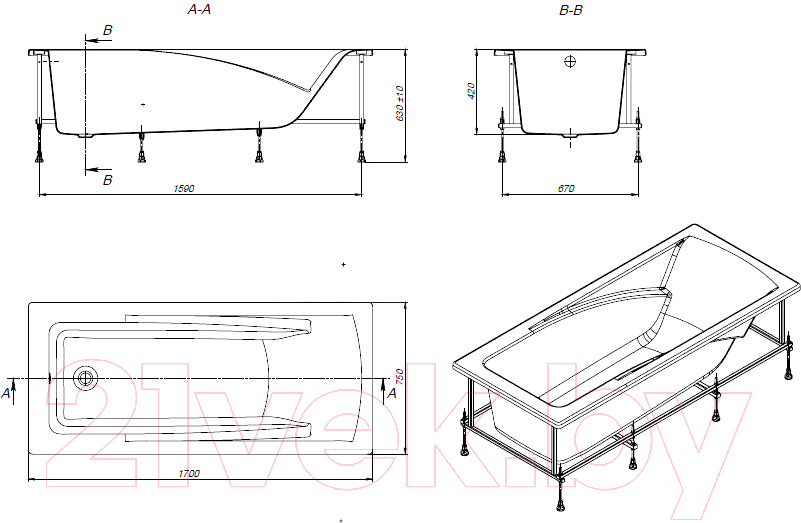 Ванна акриловая Roca Hall 170x75 / ZRU9302768