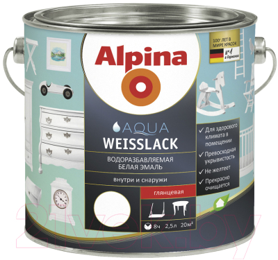 Эмаль Alpina Aqua Weisslack (2.5л, глянцевая)