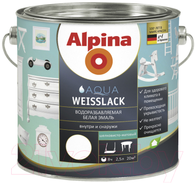 Эмаль Alpina Aqua Weisslack (2.5л, шелковисто-матовая)